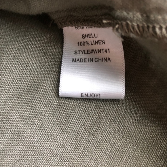 Michael Stars Olive Green Linen V-Neck Oversized Tunic Top Hi-Lo, Medium - Picture 3 of 3